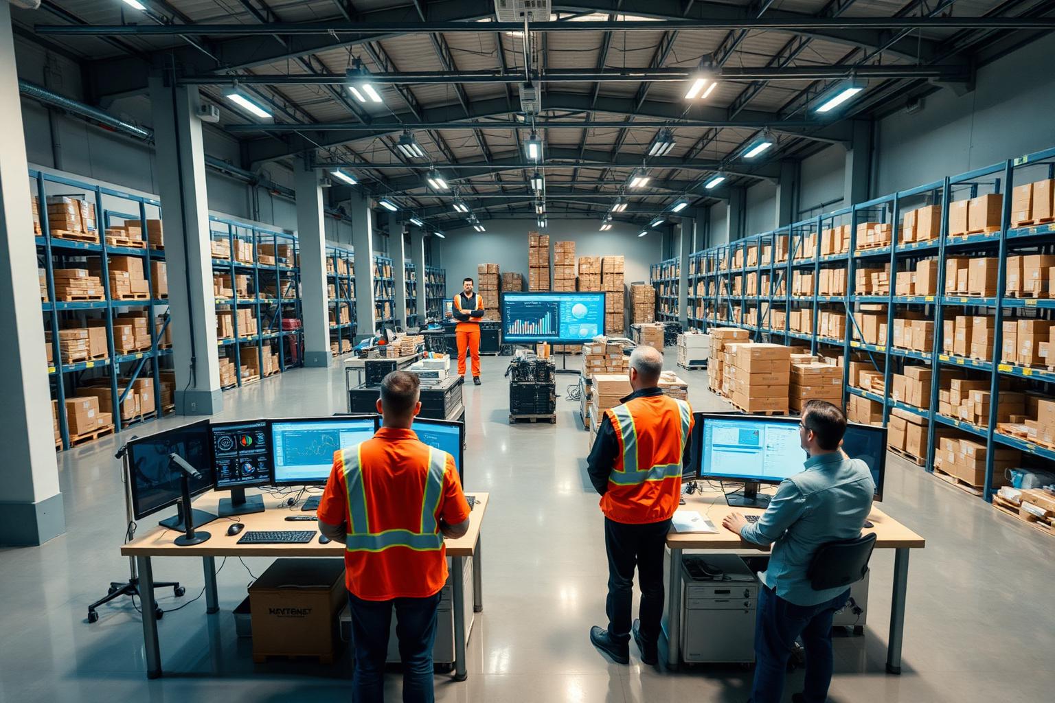 Warehouse operatives picking orders with handheld scanners